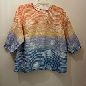 J. Jill Orange, Yellow, and Blue Floral Blouse